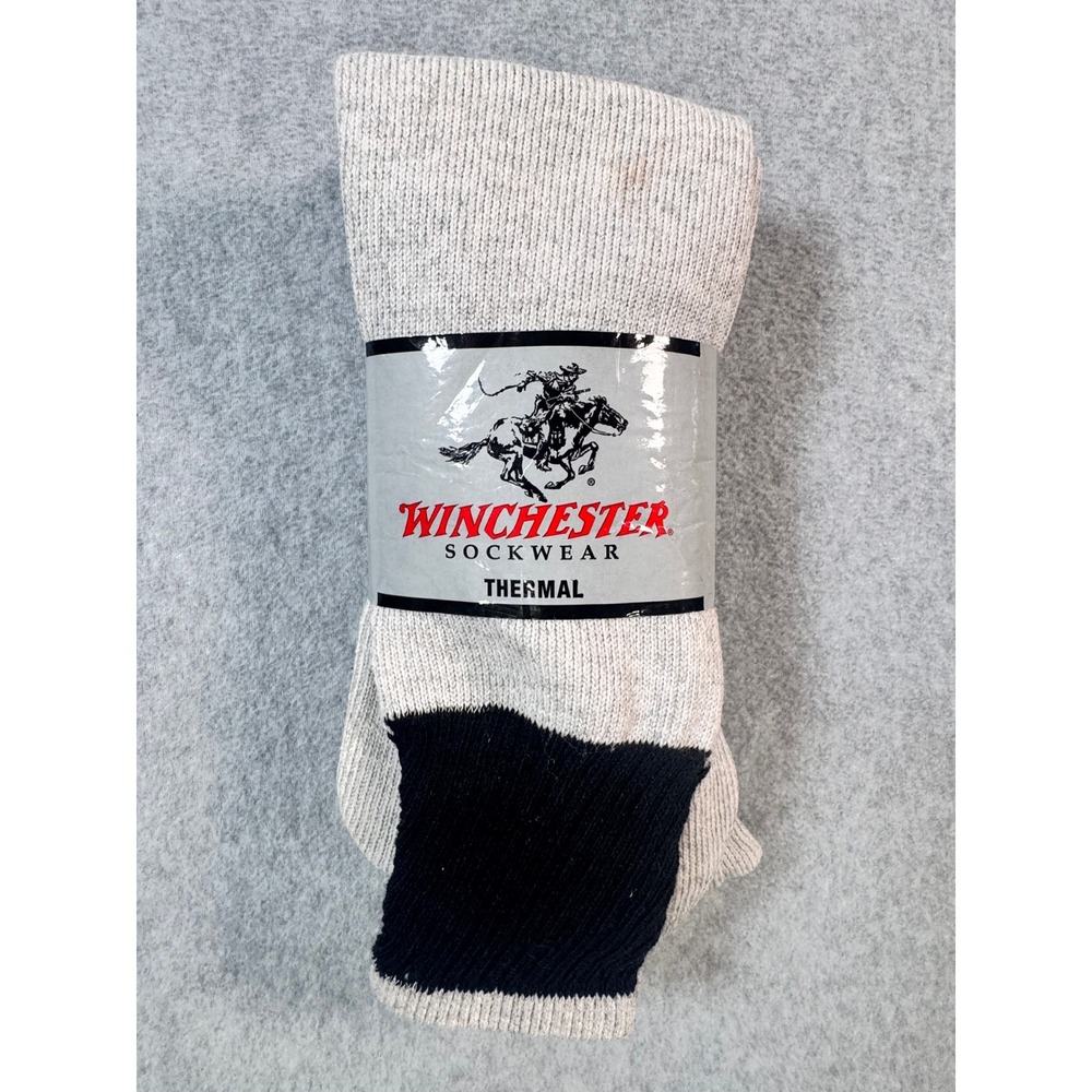 Winchester Sockwear Mens Thermal Crew Socks Gray Black Made in USA Size 10-13